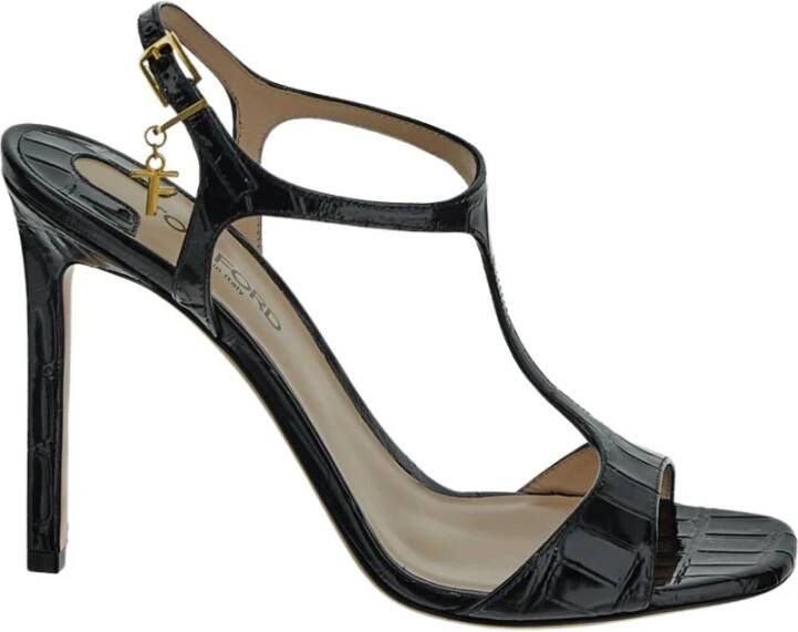 Tom Ford Zwarte Krokodil Gestempelde Sandalen Black Dames