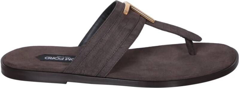 Tom Ford Leren teenslippers met ronde neus Brown Heren