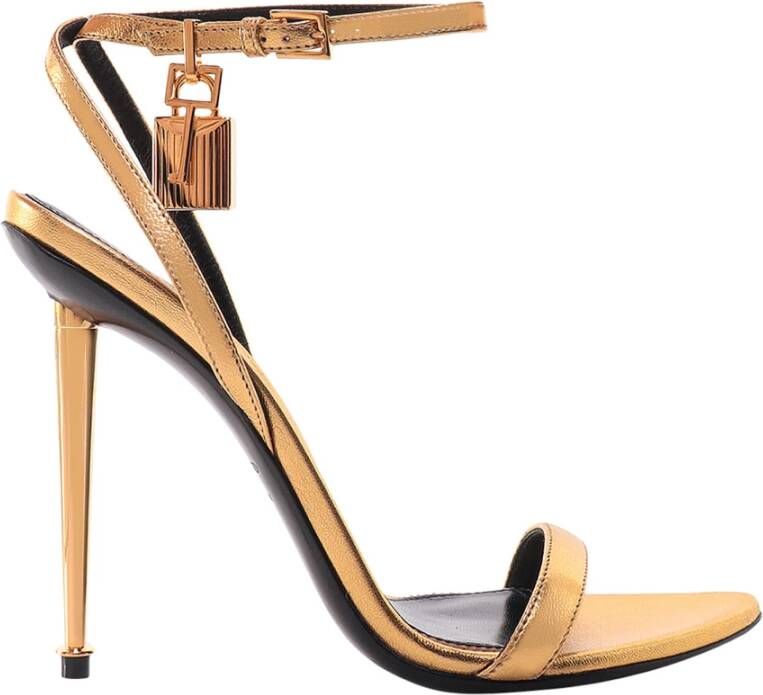 Tom Ford Puntige Metalen Hangslot Leren Sandalen Yellow Dames