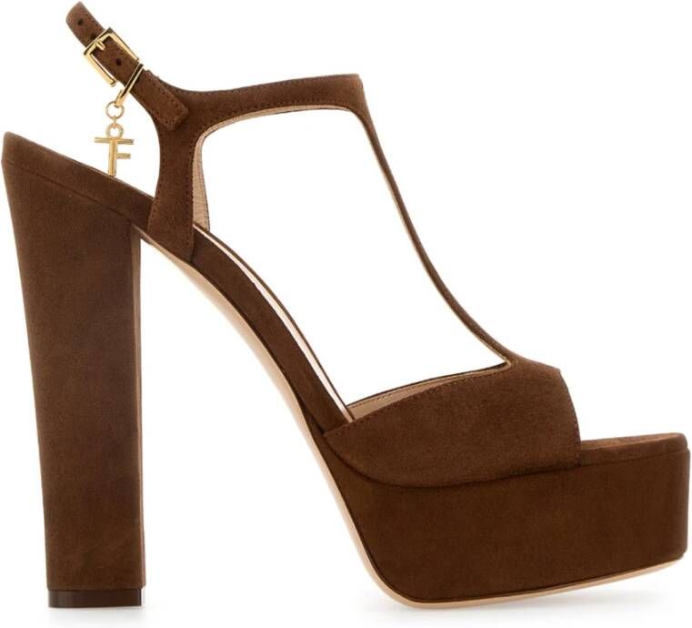 Tom Ford Bruine Suède Gesp Sandalen Brown Dames