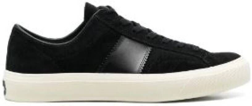 Tom Ford Zwarte Suède Lage Sneakers met Leren Details Black Heren