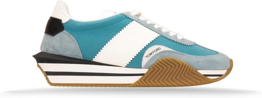 Tom Ford Sage Green en Cream White Leren Sneakers Blue Heren