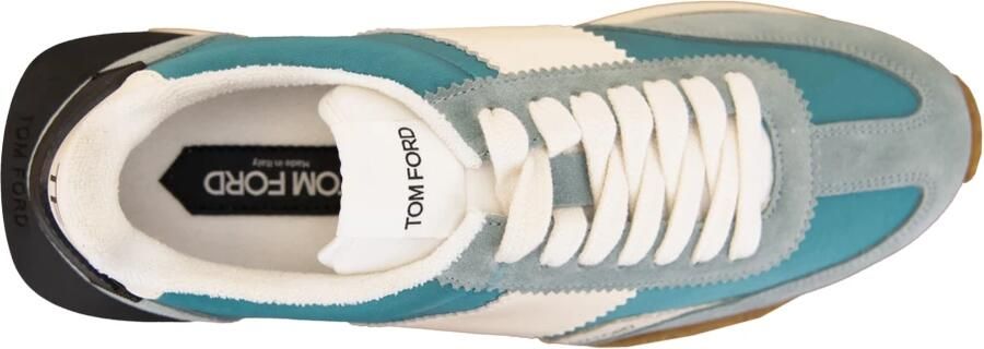 Tom Ford Sage Green en Cream White Leren Sneakers Blue Heren - Foto 5