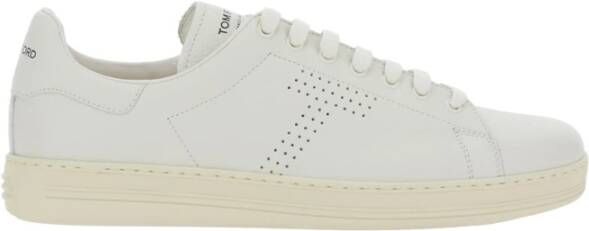 Tom Ford Witte Leren Sneakers met Geperforeerd Logo White Heren
