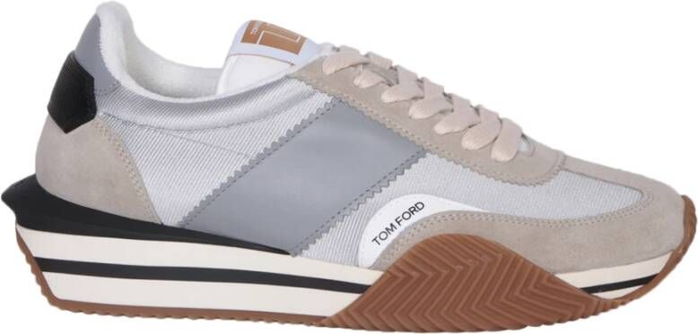 Tom Ford Witte Sneakers Ronde Neus Geborduurd Logo Multicolor Heren