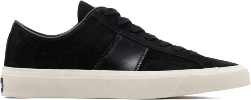 Tom Ford Zwarte Suède Lage Sneakers met Leren Details Black Heren