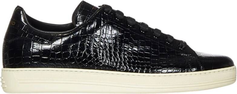 Tom Ford Zwarte Krokodillenprint Leren Sneakers Black Heren