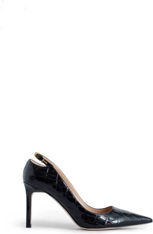 Tom Ford Zwarte Krokodillenprint Pumps met Puntige Neus Black Dames