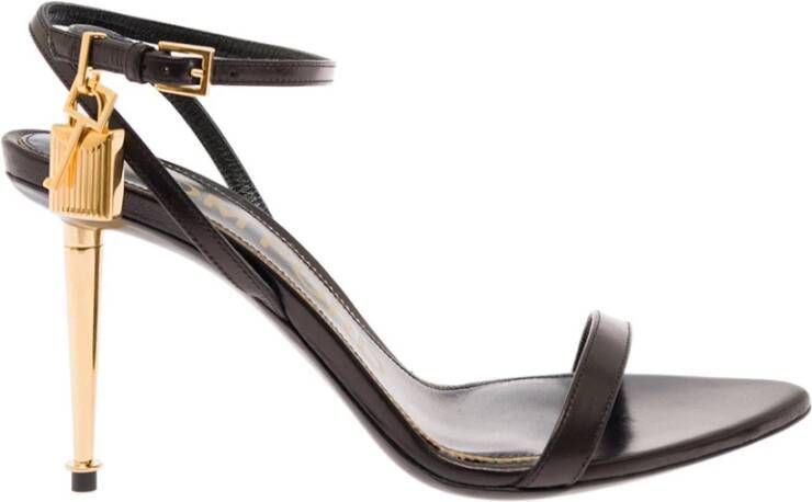 Tom Ford Zwarte Leren Hoge Hak Sandalen Black Dames
