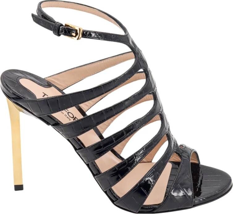 Tom Ford Zwarte leren sandalen met crocoprint