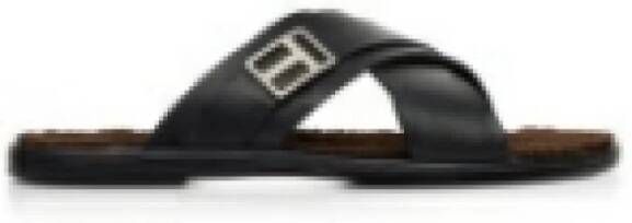 Tom Ford Zwarte Leren Slippers Metalen Logo Detail