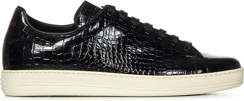 Tom Ford Zwarte Leren Sneakers met Gouden Logo Black Heren