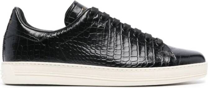 Tom Ford Zwarte Leren Sneakers met Krokodilleneffect Black Heren