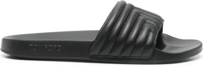 Tom Ford Zwarte sandalen met reliëflogo van leer