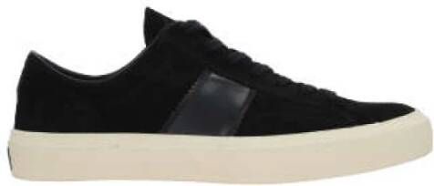 Tom Ford Zwarte Suède Lage Sneakers met Leren Details Black Heren