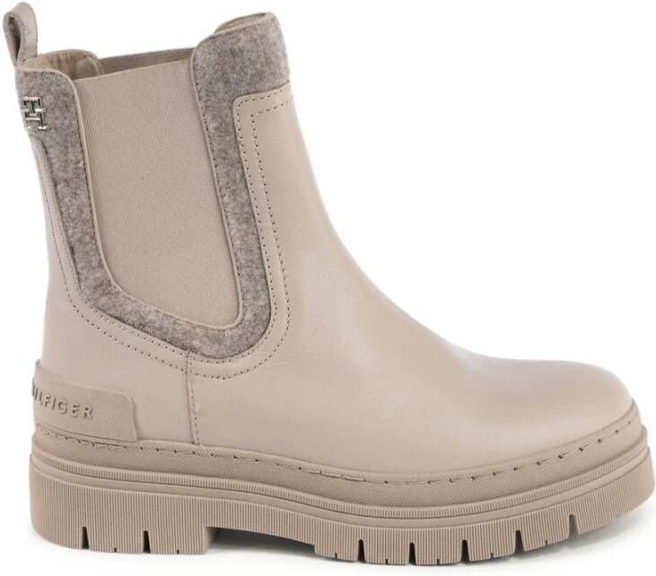Tommy Hilfiger Beige Leren Chelsea Laarzen