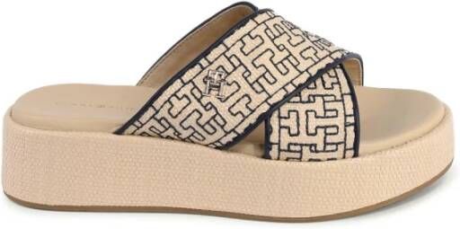 Tommy Hilfiger Beige Platform Sandalen Monogram Stijl