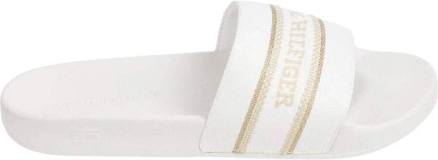 Tommy Hilfiger Beige Poolslide met Webbing Flip Flops White Dames