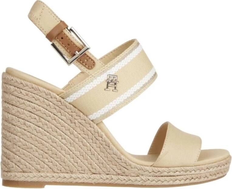 Tommy Hilfiger Sleehaksandaaltjes WEBBING HIGH WEDGE SANDAL zomerschoen sandaal wig hak met zij th-label - Foto 1