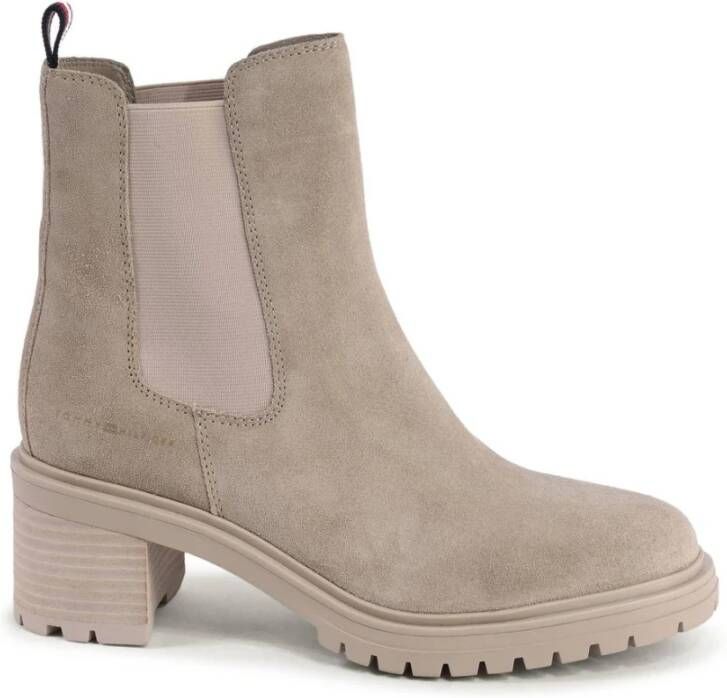 Tommy Hilfiger Beige Suède Blokhak Chelsea Laarzen