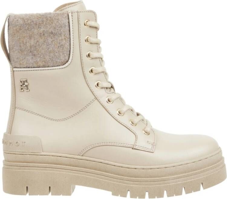 Tommy Hilfiger Beige Vetersluiting Enkellaarsje Beige Dames
