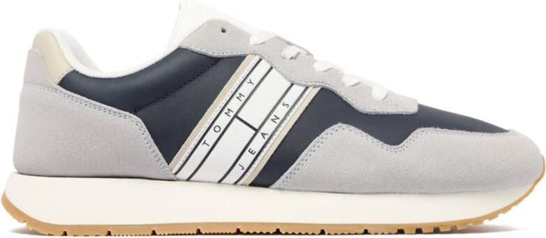 Tommy Hilfiger Blauw Grijs Leren Sneakers Dikke Zool