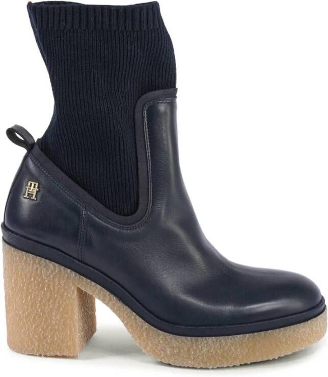 Tommy Hilfiger Blauwe Leren Enkellaarzen Klassieke Stijl
