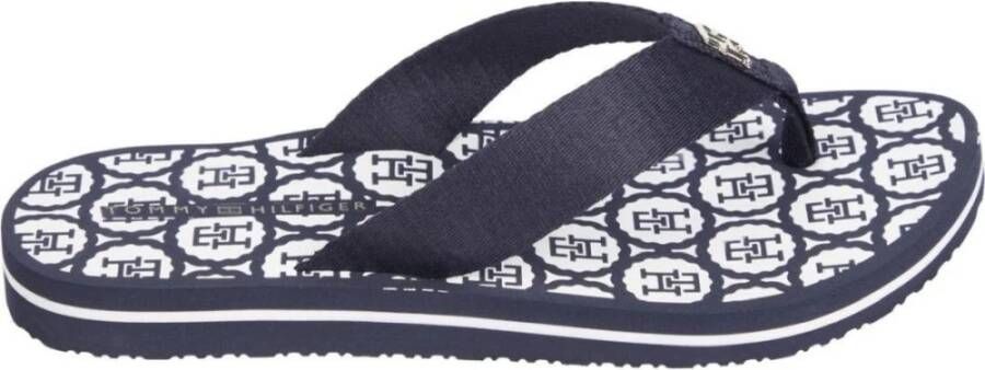 Tommy Hilfiger Blauwe Strand Flip Flops Embleem Sandaal Blue Dames