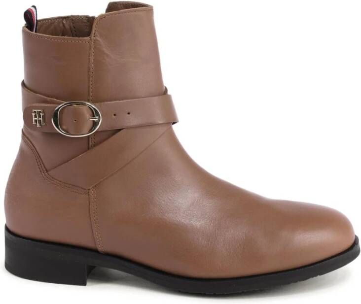 Tommy Hilfiger Bruin Leren Gesp Enkellaarsjes