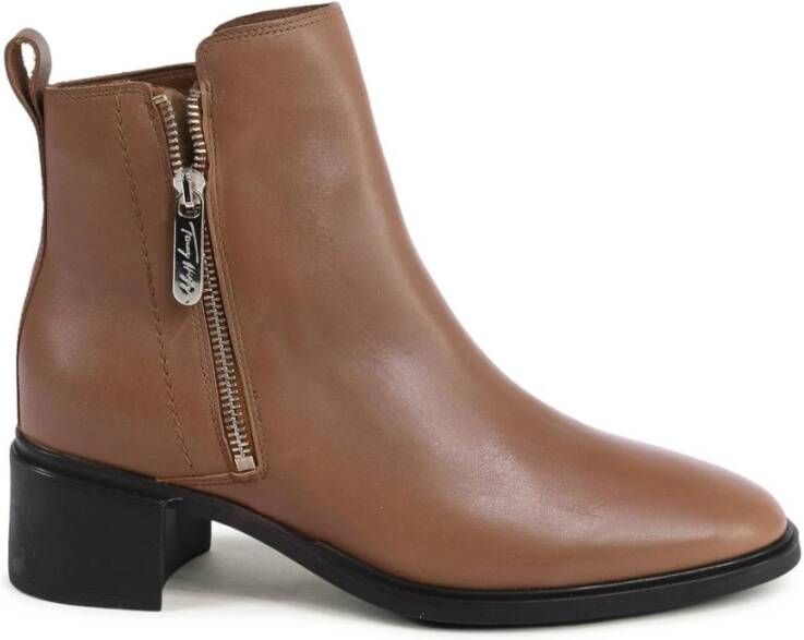 Tommy Hilfiger Bruin Leren Rits Enkellaarzen