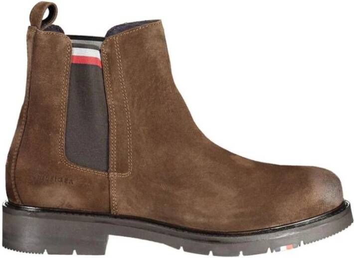 Tommy Hilfiger Bruine Enkellaarzen met Zijelastiek