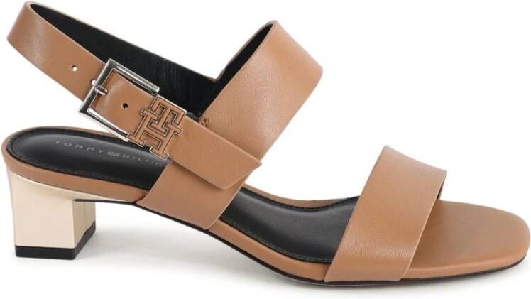 Tommy Hilfiger Bruine leren blokhak sandalen