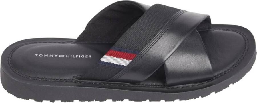 Tommy Hilfiger Criss Zwarte Platte Sandalen voor Mannen Black Heren