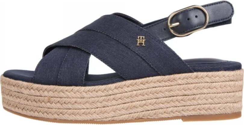 Tommy Hilfiger Sleehaksandaaltjes DENIM ESPADRILLE PLATFORM SANDAL plateau bandjessandaal zomerschoen met verstelbare gesp