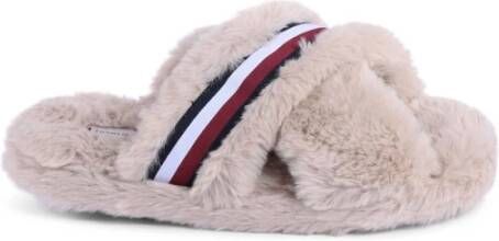 Tommy Hilfiger Pluchen pantoffels FUR CROSS STRAP HOME SLIPPER