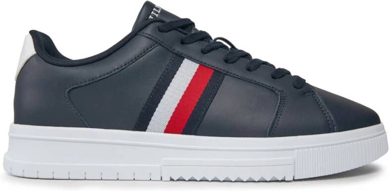 Tommy Hilfiger Gestreepte Leren Sneakers Blue Heren