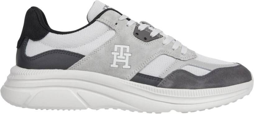 Tommy Hilfiger Grijze Suède en Stoffen Logo Sneakers Multicolor