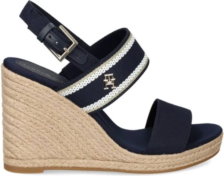 Tommy Hilfiger Sleehaksandaaltjes WEBBING HIGH WEDGE SANDAL zomerschoen sandaal wig hak met zij th-label