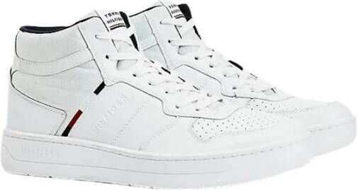 Tommy Hilfiger Lederen mand-stijl hoge sneakers White Heren