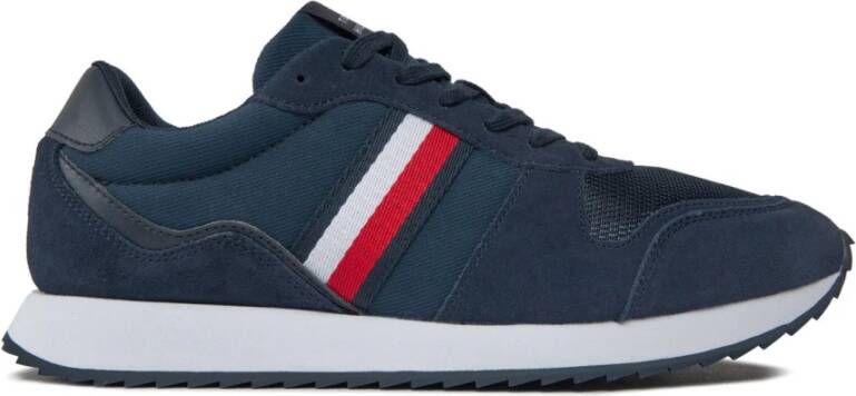 Tommy Hilfiger Leren Textiel Patch Logo Sneakers Blauw Blue Dames