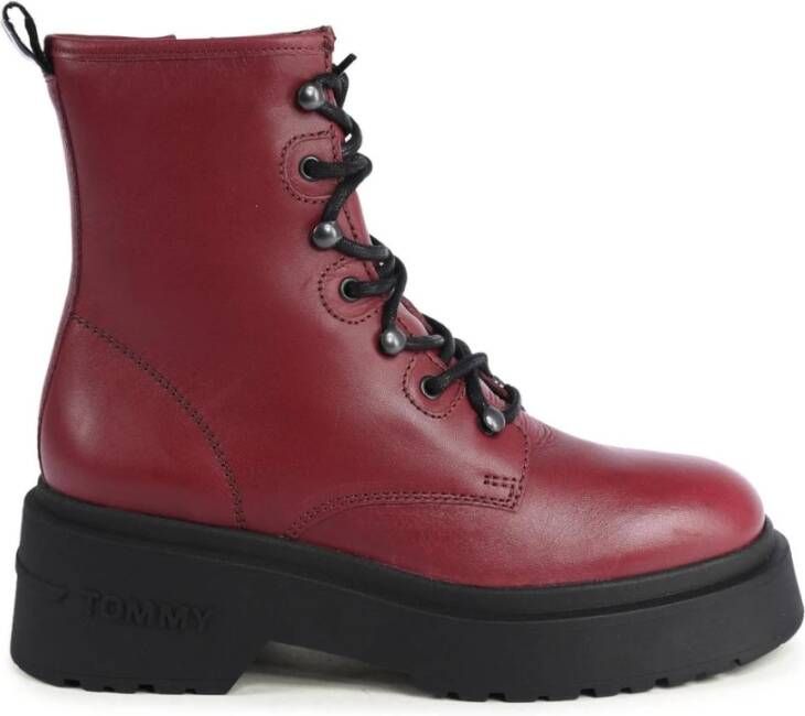 Tommy Jeans Lace Up Dames Schoenen Rood Maat: 39 Leer Foot Locker