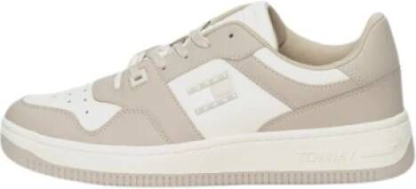 Tommy Jeans Leren Basket Sneakers voor Mannen Beige Heren