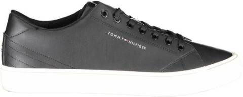 Tommy Hilfiger Zwarte gerecyclede leren logo print lage sneakers Black Heren