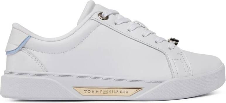 Tommy Hilfiger Sneakers van leer met metalen logo White Heren