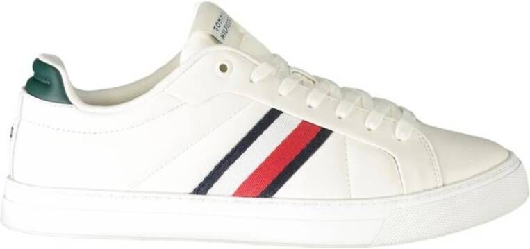 Tommy Hilfiger Sportieve leren sneaker met groene accenten White Heren