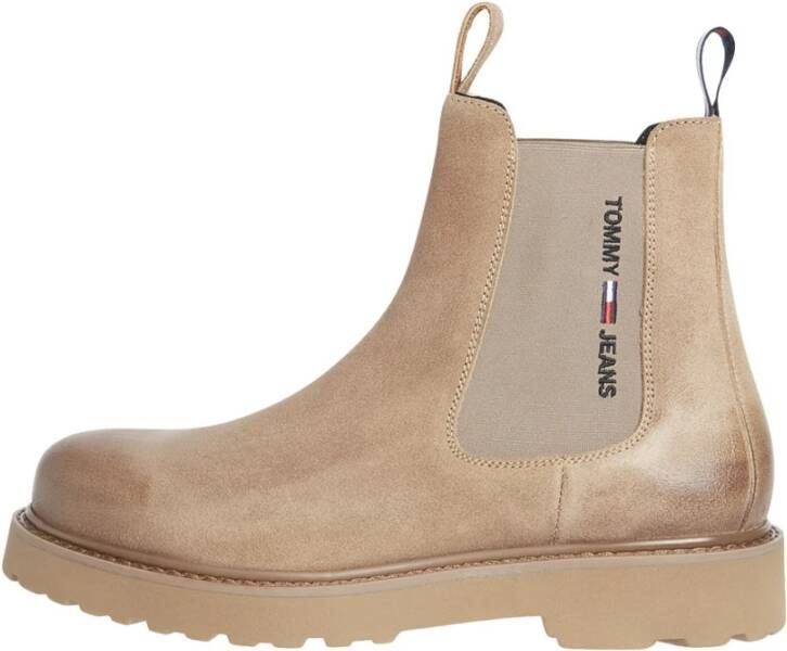 Tommy Hilfiger Suede Chelsea Boots Logo Print Cracked Earth Beige Heren