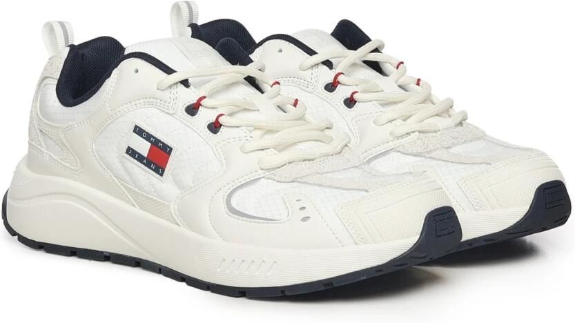 Tommy Hilfiger Beige Sneakers met Mix Materialen