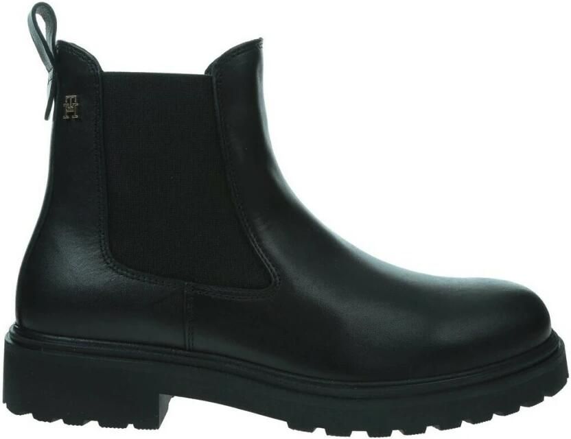 Tommy Hilfiger Chelsea-boots TH LEATHER CLEATED CHELSEA blokhak enkellaarsjes instaplaarzen tweezijdig stretchinzet