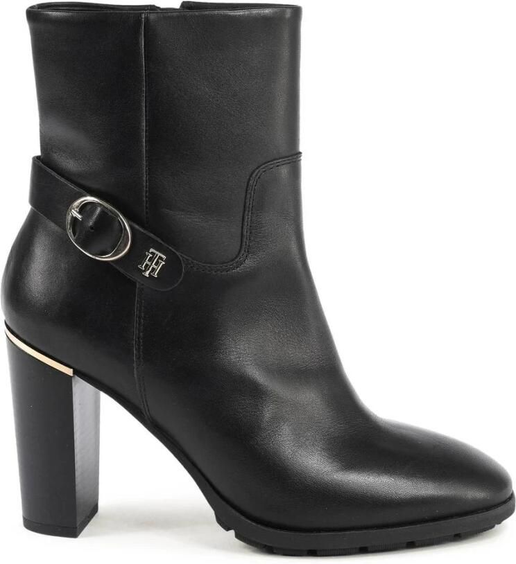 Tommy Hilfiger Zwarte Enkellaarsjes Belt High Heel Boot