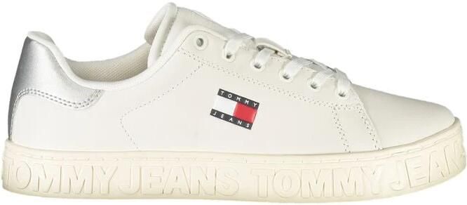 Tommy Hilfiger Witte Leren Dames Sneaker Zilver